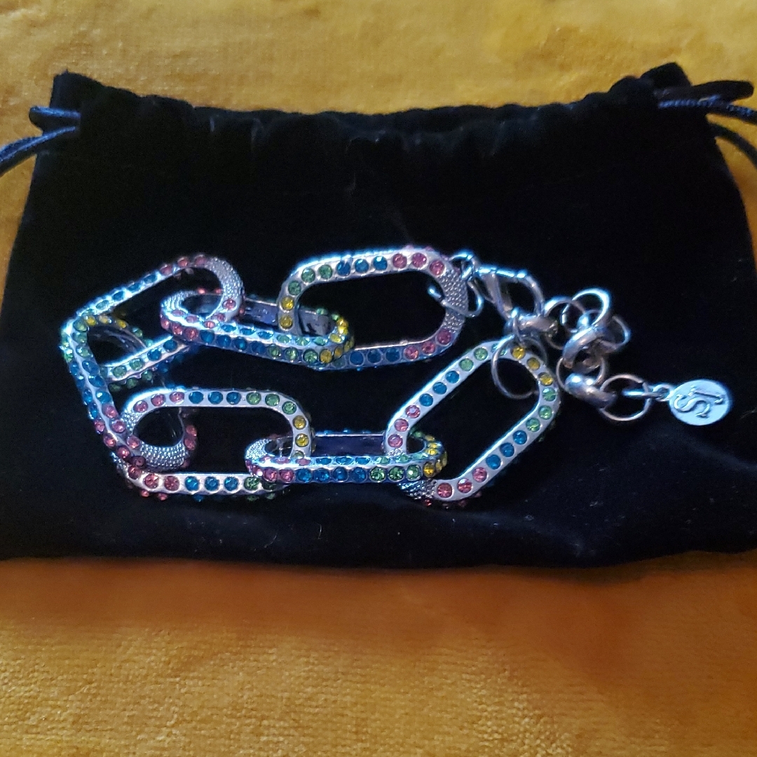 Sassy Jones Blue And Pink Crystal Chain Bracelet